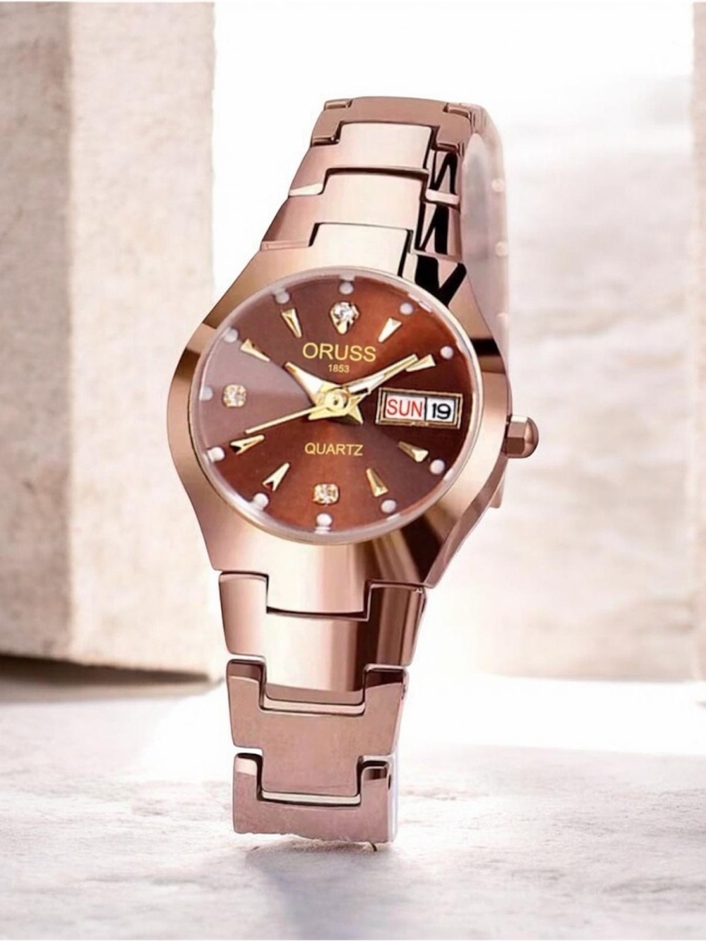ORUSS Rose Gold Tone Women's Watch with Brown Dial